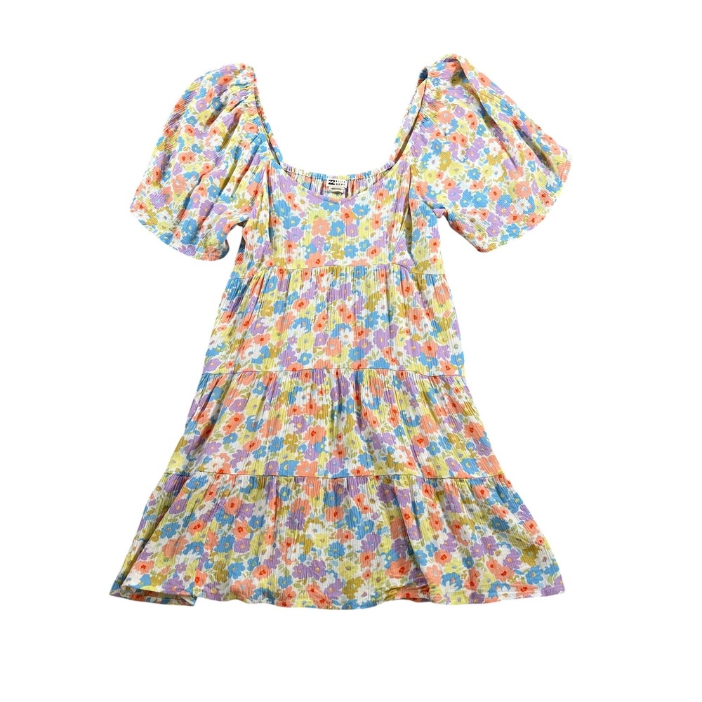 Billabong Womens Floral Tiered Mini Dress Pastel Multicolor Size Small